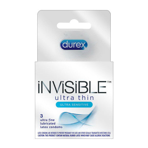 Durex Invisible Ultra Thin and Ultra Sensitive Premium Condoms, 3 Ea